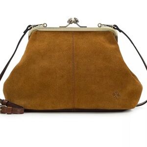 Patricia Nash Cognac Suede Kisslock Roses Crossbody Bag